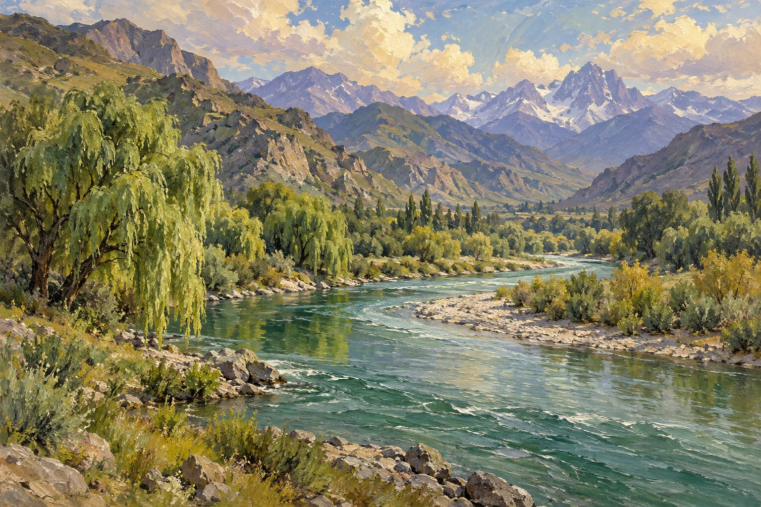 Paisaje pintado que acompaña el recorrido de escritura.